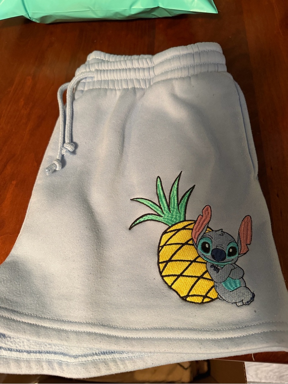 Junior’s Light Blue Stitch Shorts with Pineapple & Character Embroidery